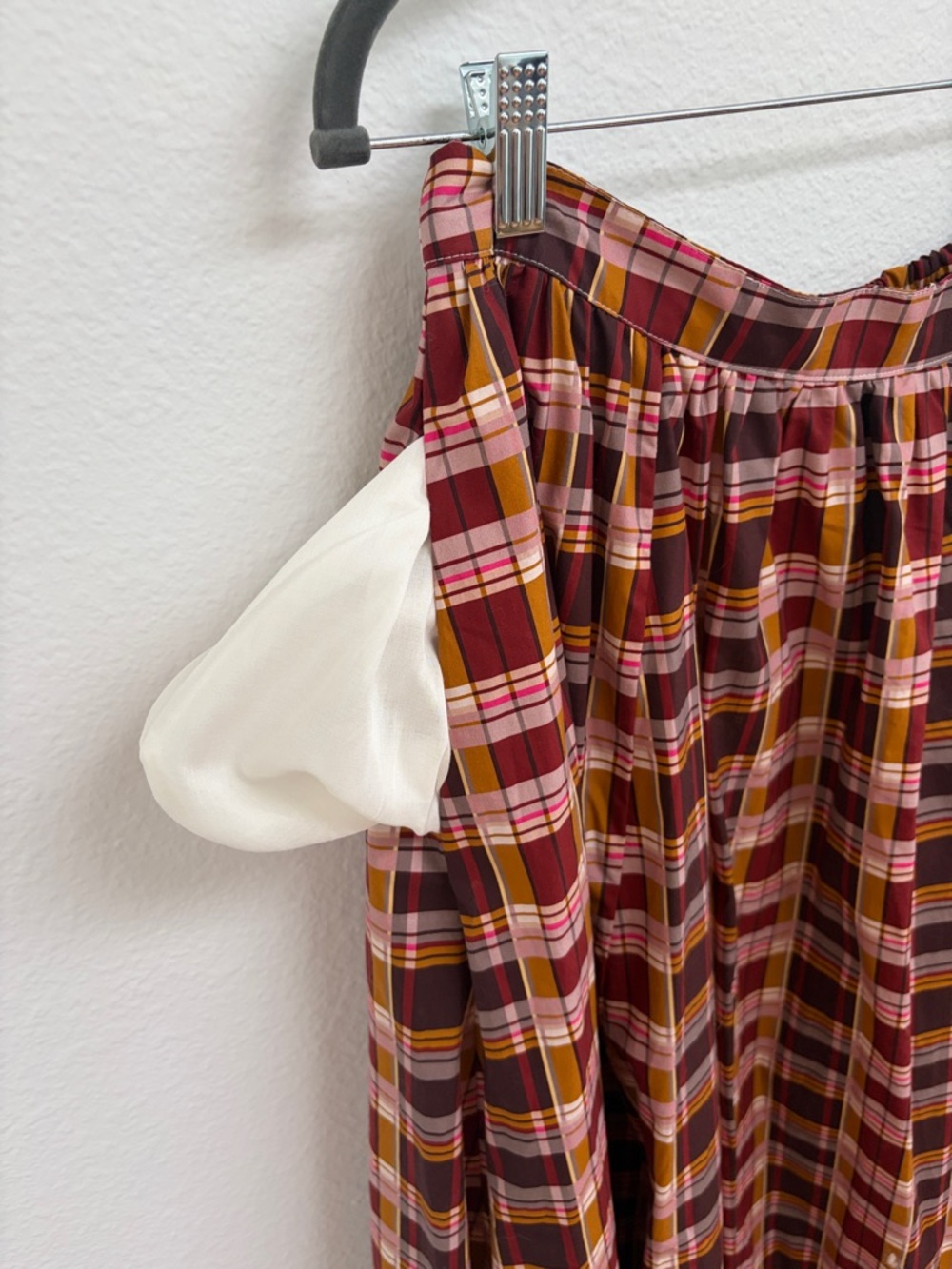 Maeve Burgundy Pink & Mustard Plaid Full A-Line Skirt - Picture 3 of 5
